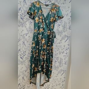 Floral Wrap Maxi Dress in Teal Green